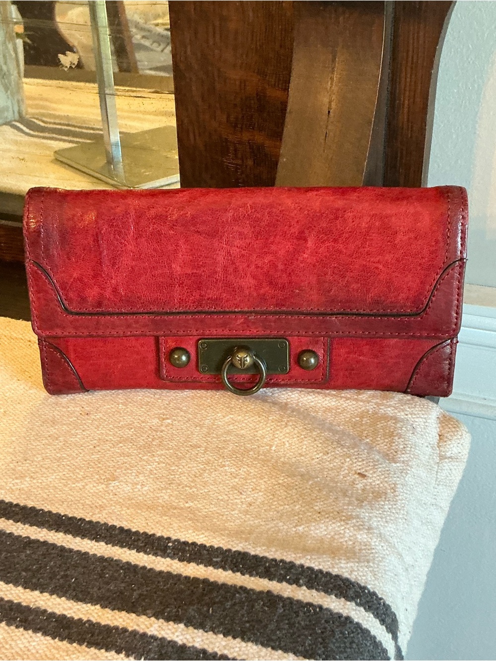 Frye Cameron Leather Burnt Red Continental Wallet Retail $178